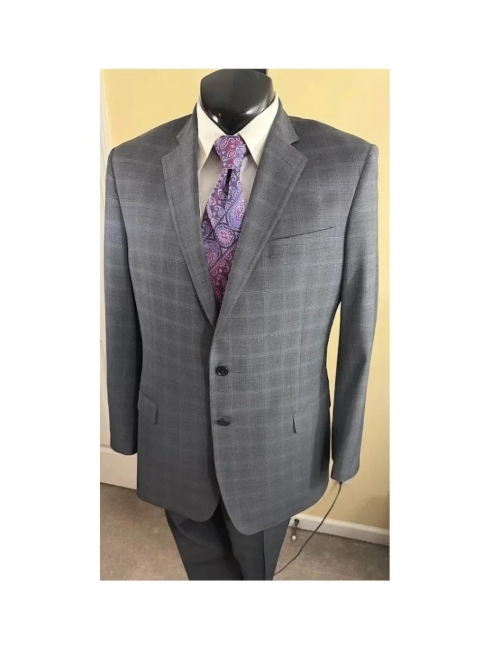Brooks Brothers 346 Mens 43RG Gray Plaid Wool Blend 2 Piece Suit Fitzgerald Fit